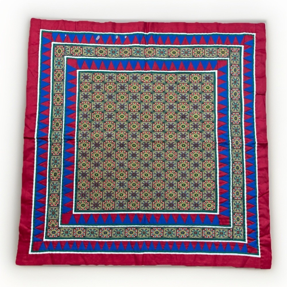 Vintage Hmong Embroidered Handmade Folk Art Cloth Wall Art Quilt Block 32.5 x 32